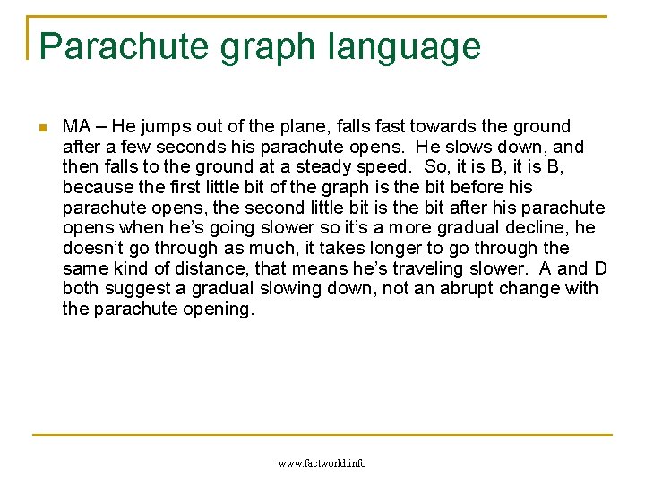 Parachute graph language n MA – He jumps out of the plane, falls fast