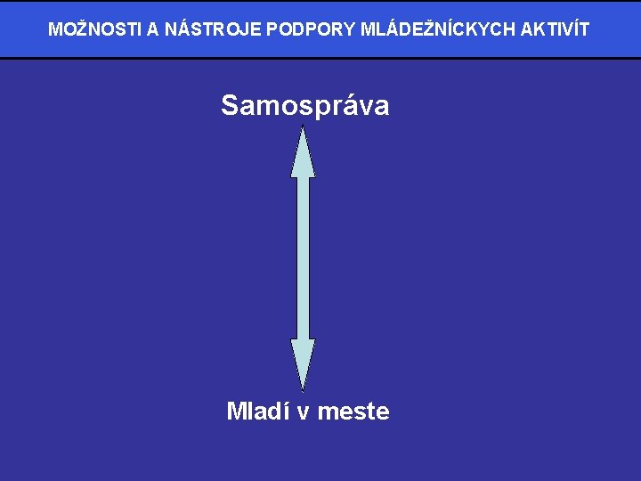 MOŽNOSTI A NÁSTROJE PODPORY MLÁDEŽNÍCKYCH AKTIVÍT Samospráva Mladí v meste 