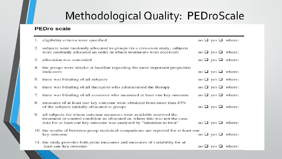 Methodological Quality: PEDro. Scale 