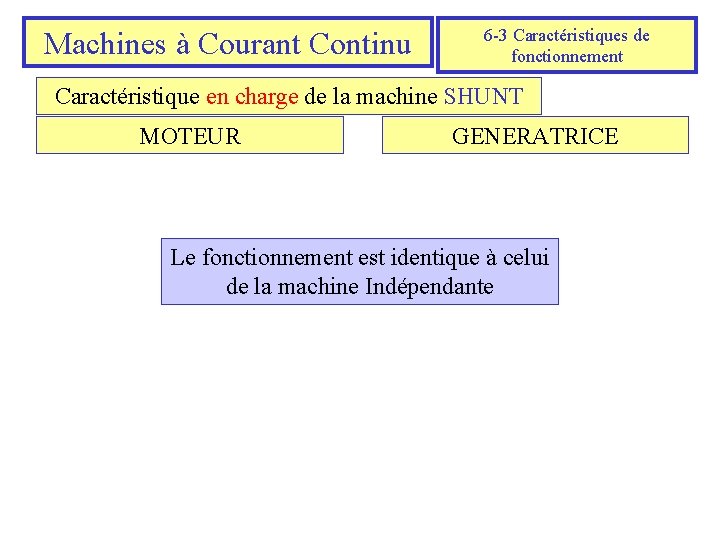 Machines à Courant Continu 6 -3 Caractéristiques de fonctionnement Caractéristique en charge de la