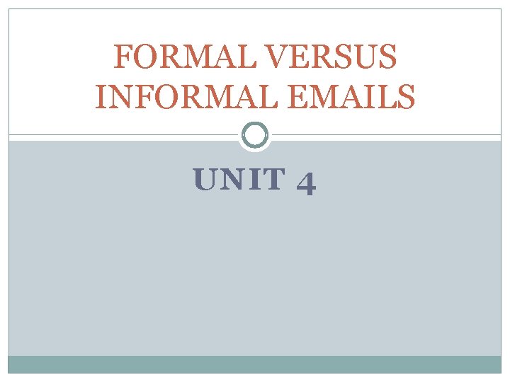 FORMAL VERSUS INFORMAL EMAILS UNIT 4 