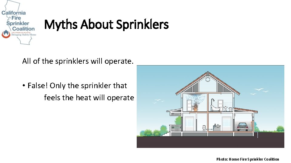 Myths About Sprinklers All of the sprinklers will operate. • False! Only the sprinkler