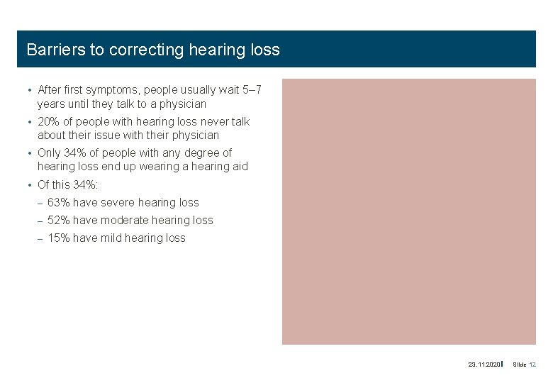 Barriers to correcting hearing loss • After first symptoms, people usually wait 5– 7