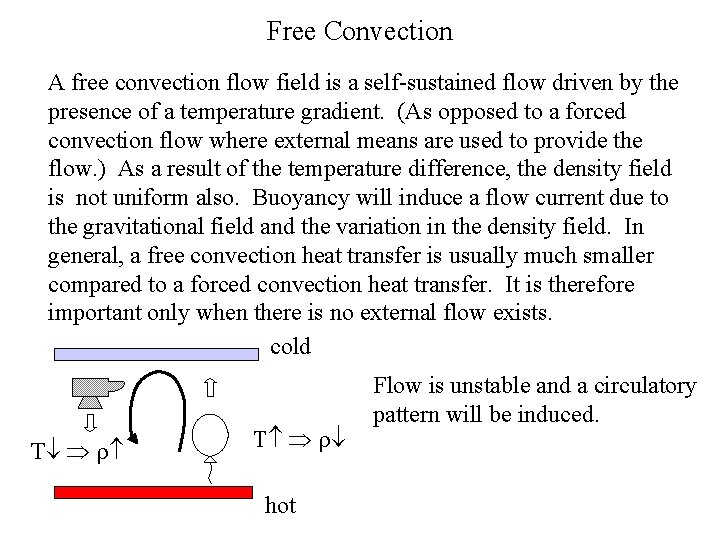 Free Convection A free convection flow field is a self-sustained flow driven by the