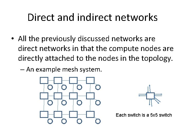 Direct and indirect networks • All the previously discussed networks are direct networks in