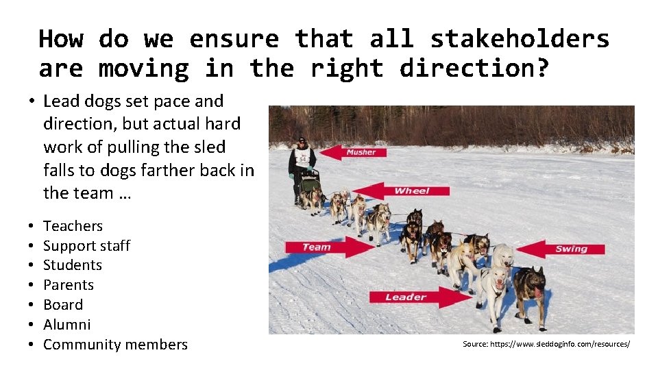 How do we ensure that all stakeholders are moving in the right direction? •