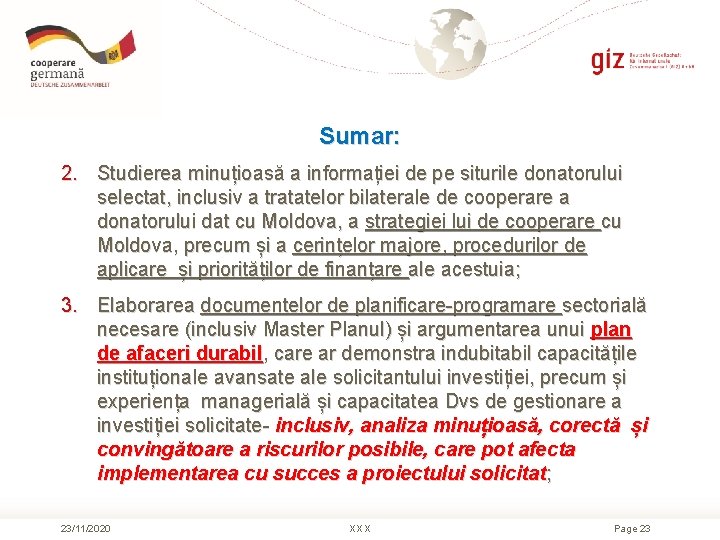 Sumar: 2. Studierea minuțioasă a informației de pe siturile donatorului selectat, inclusiv a tratatelor