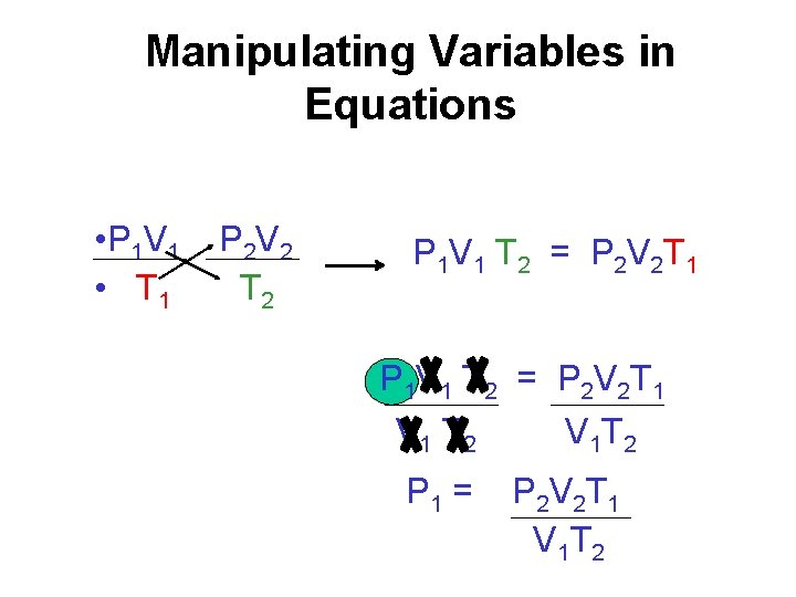 Manipulating Variables in Equations • P 1 V 1 • T 1 P 2