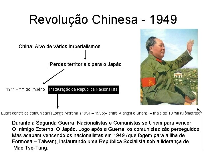 Revolução Chinesa - 1949 China: Alvo de vários Imperialismos Perdas territoriais para o Japão