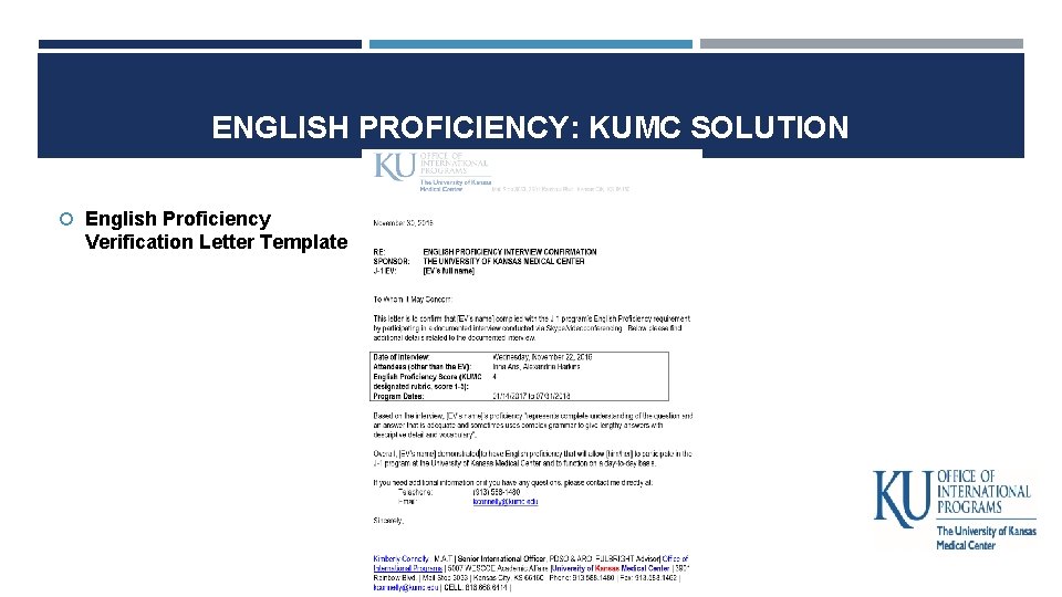ENGLISH PROFICIENCY: KUMC SOLUTION English Proficiency Verification Letter Template 