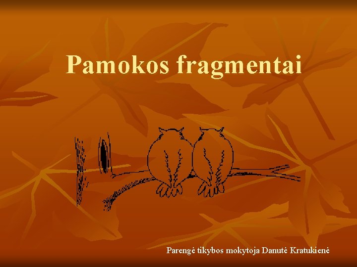 Pamokos fragmentai Parengė tikybos mokytoja Danutė Kratukienė 