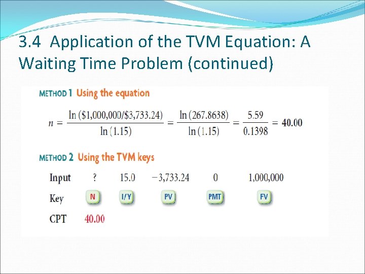 3. 4 Application of the TVM Equation: A Waiting Time Problem (continued) 3. 4 Application of the TVM Equation: A Waiting Time Problem (continued)