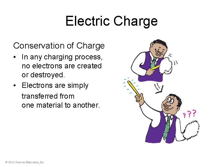 Electric Charge Conservation of Charge • In any charging process, no electrons are created