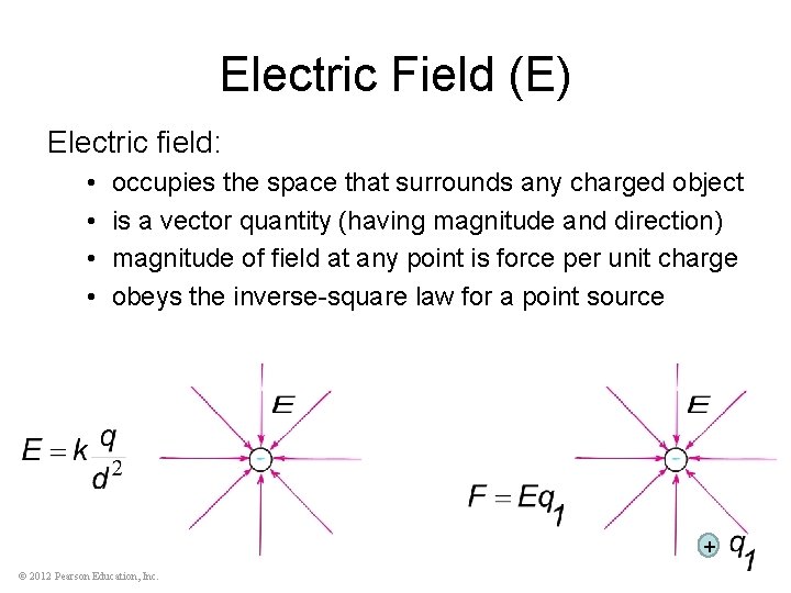 Electric Field (E) Electric field: • • occupies the space that surrounds any charged