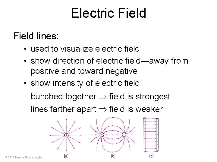 Electric Field lines: • used to visualize electric field • show direction of electric
