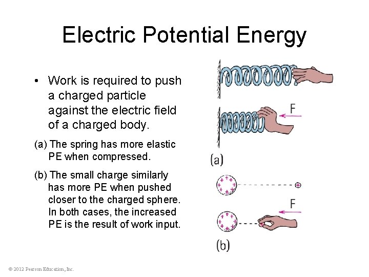 Electric Potential Energy • Work is required to push a charged particle against the