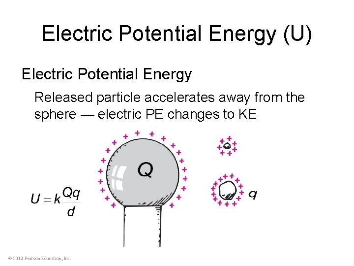 Electric Potential Energy (U) Electric Potential Energy Released particle accelerates away from the sphere