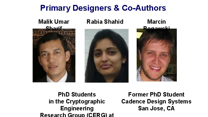 Primary Designers & Co-Authors Malik Umar Sharif Rabia Shahid Ph. D Students in the