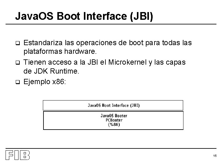 Java. OS Boot Interface (JBI) q q q Estandariza las operaciones de boot para