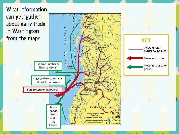 What information can you gather about early trade in Washington from the map? KEY