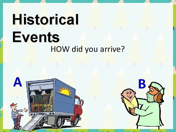 Historical Events HOW did you arrive? A B 