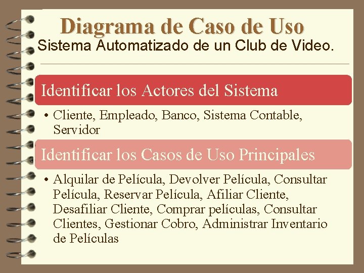 Diagrama de Caso de Uso Sistema Automatizado de un Club de Video. Identificar los