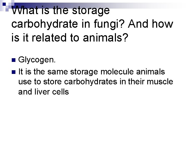 What is the storage carbohydrate in fungi? And how is it related to animals?