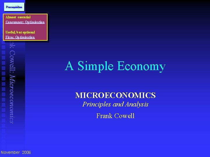 Prerequisites Almost essential Consumner: Optimisation Frank Cowell: Microeconomics Useful, but optional Firm: Optimisation November