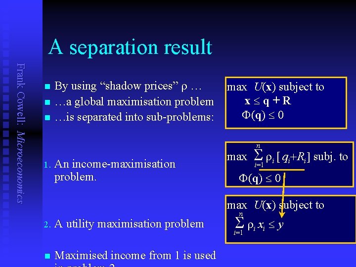 A separation result Frank Cowell: Microeconomics By using “shadow prices” r … n …a