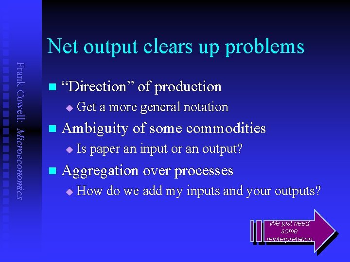 Net output clears up problems Frank Cowell: Microeconomics n “Direction” of production u n