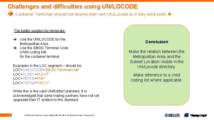 Challenges and difficulties using UN/LOCODE Container Terminals should not receive their own UN/Locode as