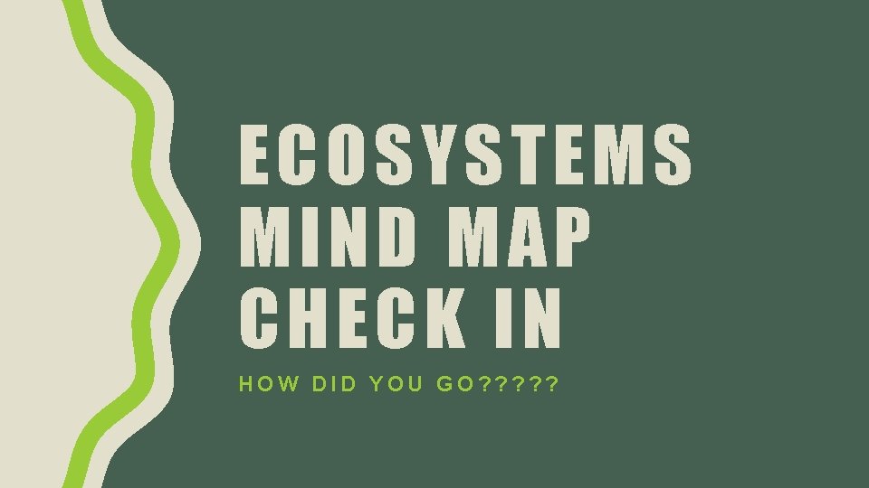 ECOSYSTEMS MIND MAP CHECK IN HOW DID YOU GO? ? ? 