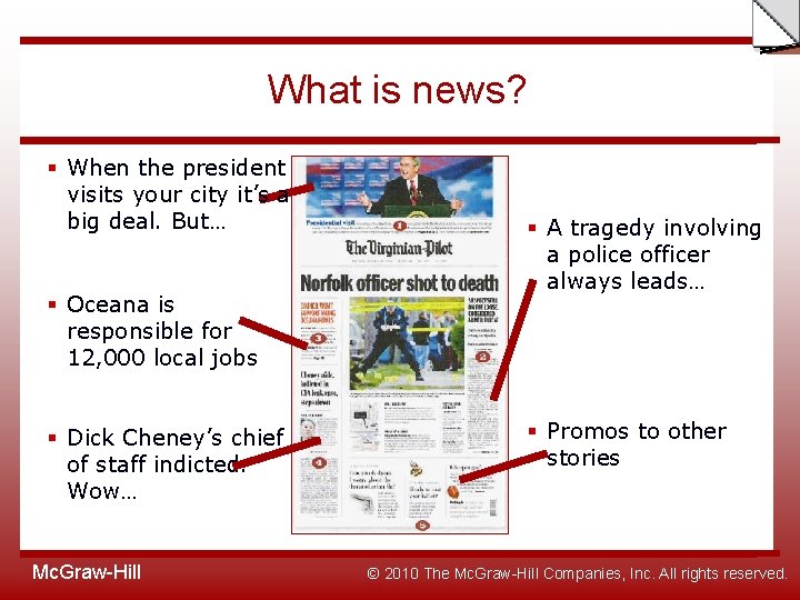 Slide What is news? § When the president visits your city it’s a big