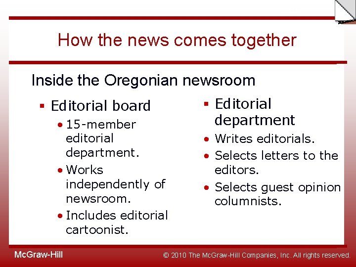 Slide How the news comes together Inside the Oregonian newsroom § Editorial board •