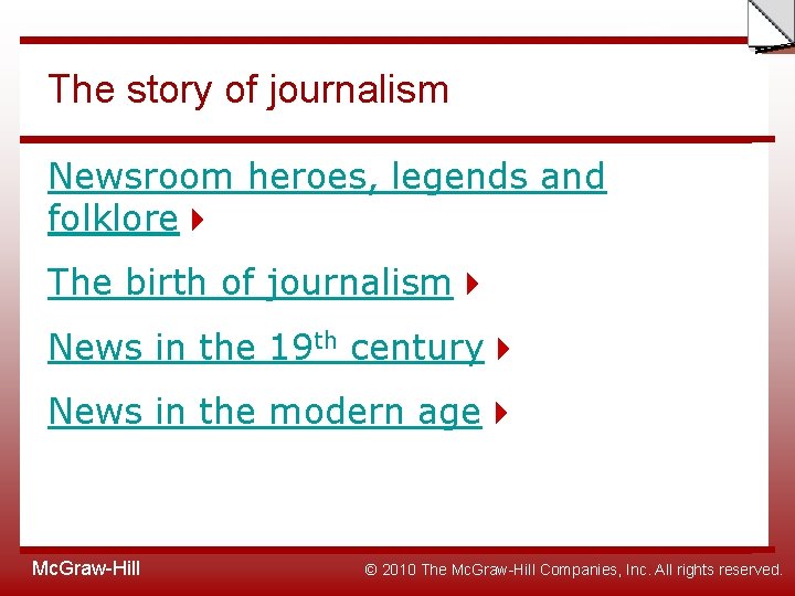 Slide The story of journalism Newsroom heroes, legends and folklore The birth of journalism