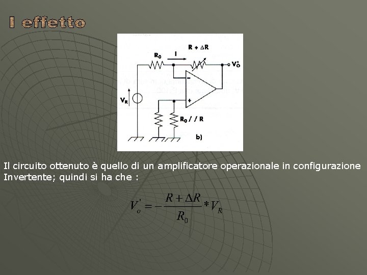 Il circuito ottenuto è quello di un amplificatore operazionale in configurazione Invertente; quindi si