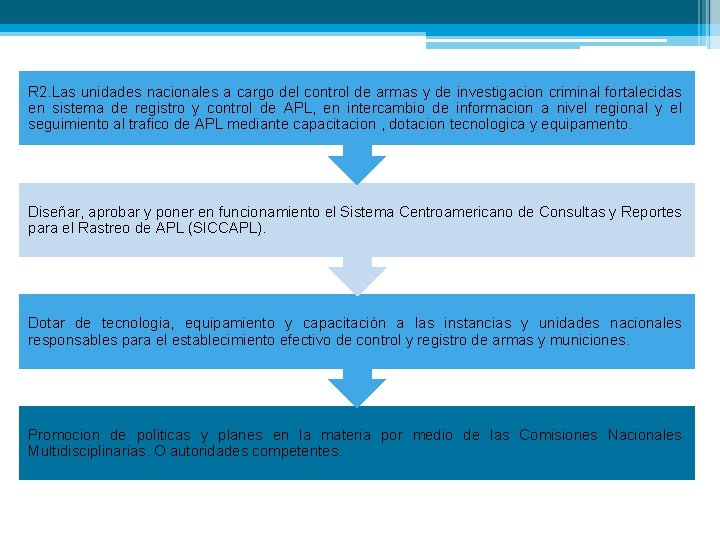 R 2. Las unidades nacionales a cargo del control de armas y de investigacion