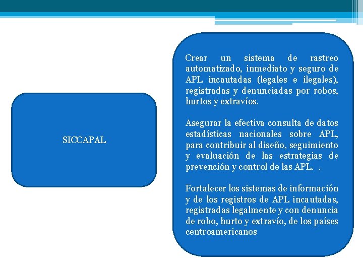 Crear un sistema de rastreo automatizado, inmediato y seguro de APL incautadas (legales e