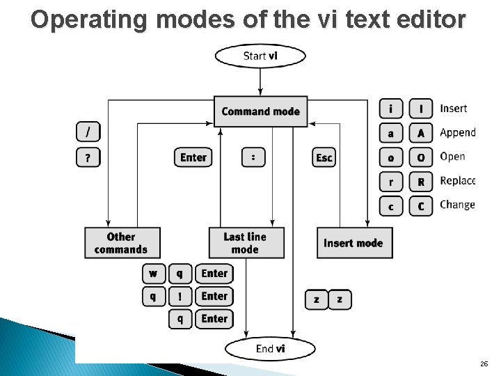 Operating modes of the vi text editor 26 