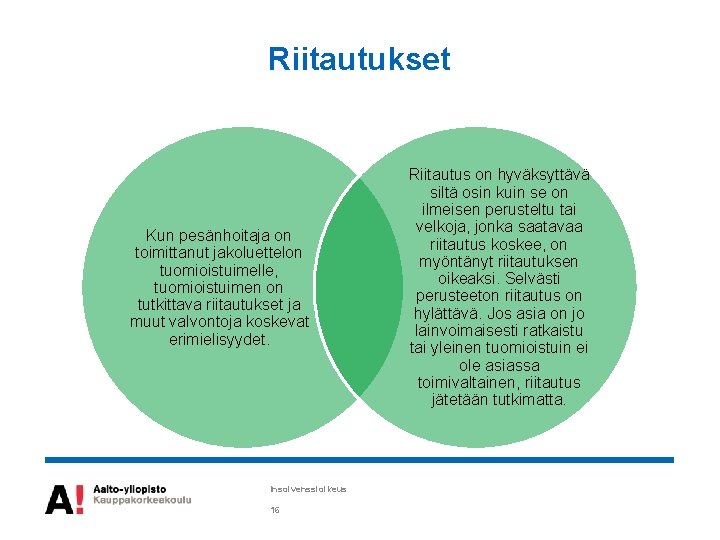 Riitautukset Kun pesänhoitaja on toimittanut jakoluettelon tuomioistuimelle, tuomioistuimen on tutkittava riitautukset ja muut valvontoja Riitautukset Kun pesänhoitaja on toimittanut jakoluettelon tuomioistuimelle, tuomioistuimen on tutkittava riitautukset ja muut valvontoja
