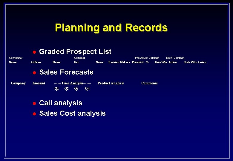 Planning and Records l Graded Prospect List Company Name Contact Address l Company Phone