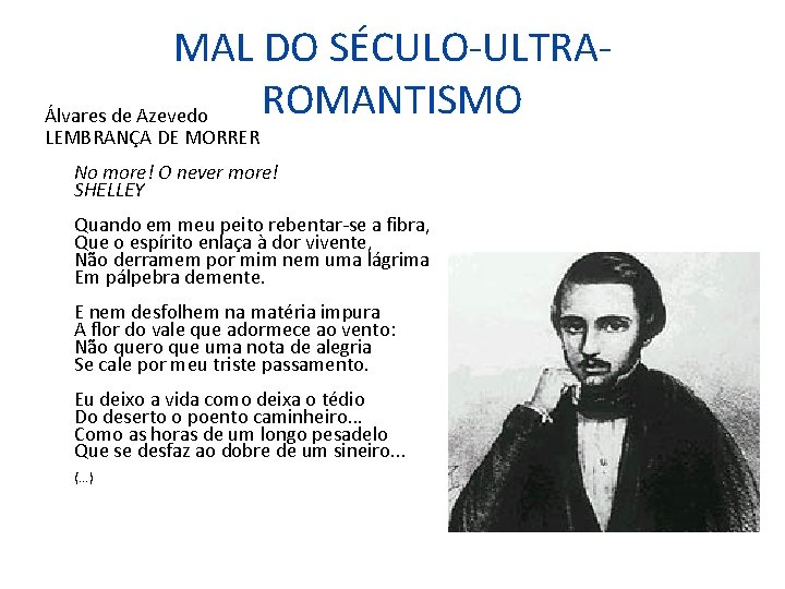 MAL DO SÉCULO-ULTRAROMANTISMO Álvares de Azevedo LEMBRANÇA DE MORRER No more! O never more!