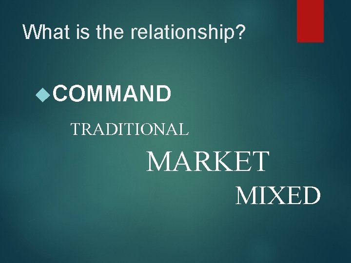 What is the relationship? COMMAND TRADITIONAL MARKET MIXED 