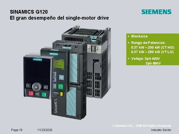 SINAMICS G 120 El gran desempeño del single-motor drive § Blocksize § Rango de