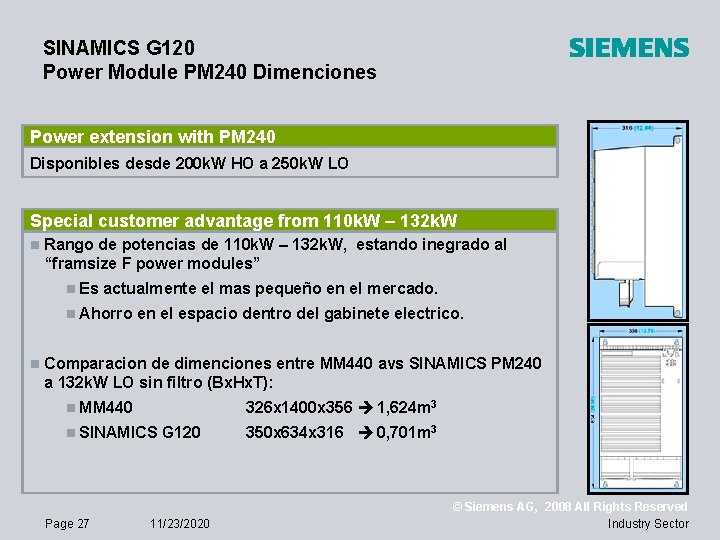 SINAMICS G 120 Power Module PM 240 Dimenciones Power extension with PM 240 Disponibles