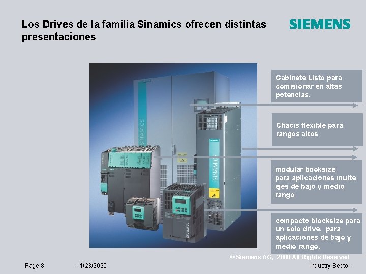 Los Drives de la familia Sinamics ofrecen distintas presentaciones Gabinete Listo para comisionar en
