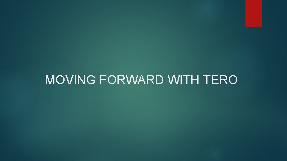  MOVING FORWARD WITH TERO 