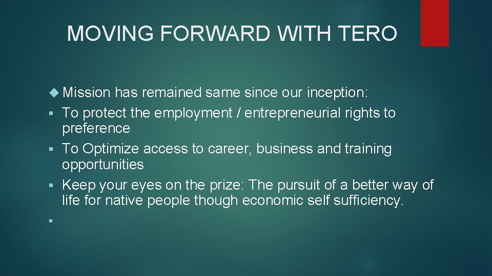 MOVING FORWARD WITH TERO Mission has remained same since our inception: To protect the