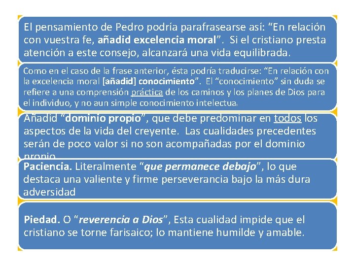 El pensamiento de Pedro podría parafrasearse así: “En relación con vuestra fe, añadid excelencia El pensamiento de Pedro podría parafrasearse así: “En relación con vuestra fe, añadid excelencia