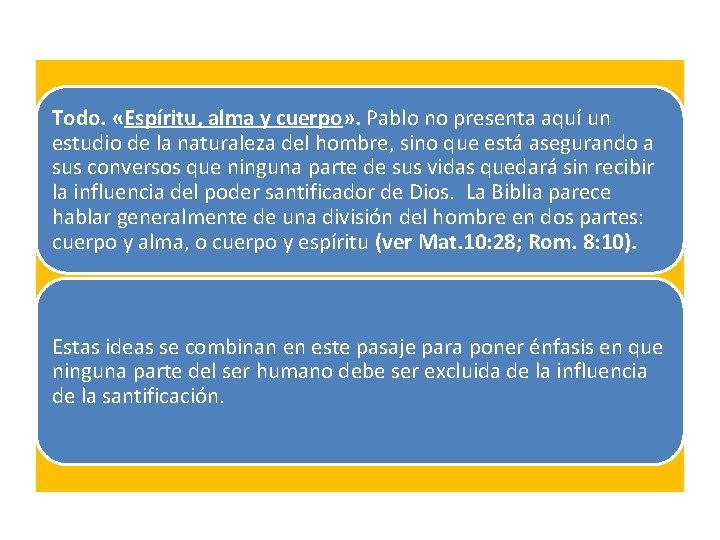 Todo. «Espíritu, alma y cuerpo» . Pablo no presenta aquí un estudio de la Todo. «Espíritu, alma y cuerpo» . Pablo no presenta aquí un estudio de la